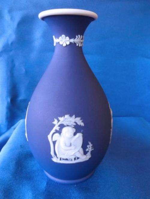 Vintage Wedgewood Jasper Deep Blue Tall Vase