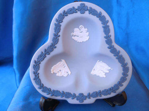 Vintage Wedgwood Jasper Blue Two Tone Clover Dish  #