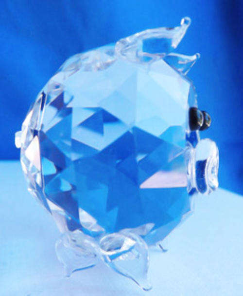 Stunning Cut Glass Crystal  Large Round Pig