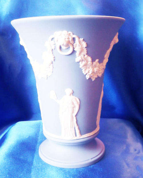Vintage Wedgewood Jasper Blue Tall Vase