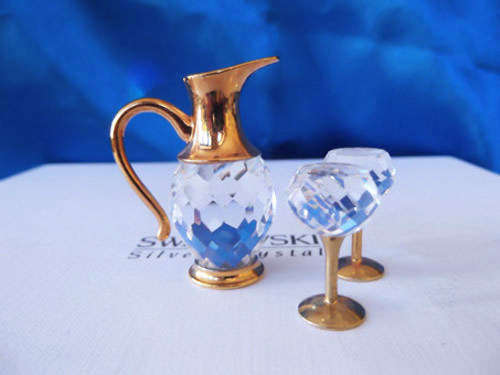 Swarovski Crystal  Memories Jug With Two Glasses  Gold Plated