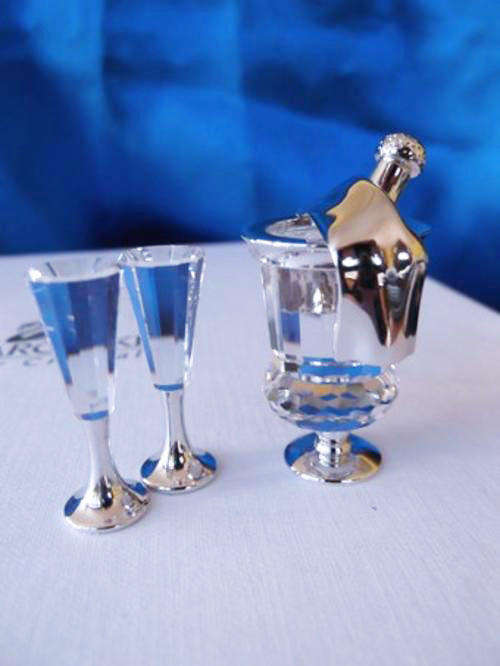 Swarovski Crystal Memories Champagne Bucket and Flutes Rhodium