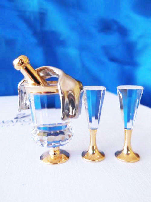 GENUINE Swarovski Crystal MEMORIES CHAMPAGNE BUCKET and FLUTES GOLD PLATED   #