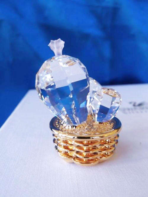 Swarovski Crystal Memories Pink Cactus Plant Gold Plated