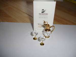 GENUINE Swarovski Crystal  MEMORIES LOVELY JUG WITH TWO GLASSES  GOLD PLATED MINT