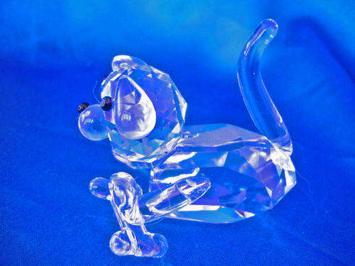 Stunning Balmoral Crystal Cut Glass Dog with Bone