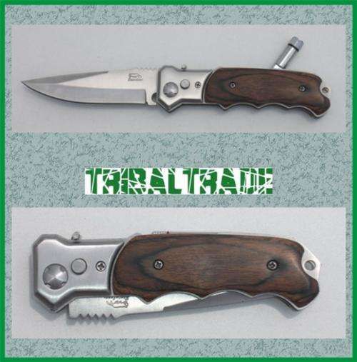 COMBAT FLICK KNIFE with a torch - Hardwood Handle - EXCELLENT QUALITY!!!