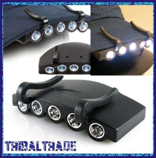 4 Units to Go! 5 LED CAP LIGHT - Attach on brim of your cap - Waterproof! Handy!! - Think Gifts!