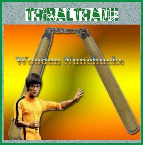 *R1* WOODEN NUNCHUCKS with a metal chain.