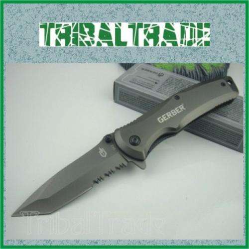 2 to GO!! GERBER "342" FOLDING KNIFE - Titanium Surface Coated Blade - Liner Lock & Belt Clip!