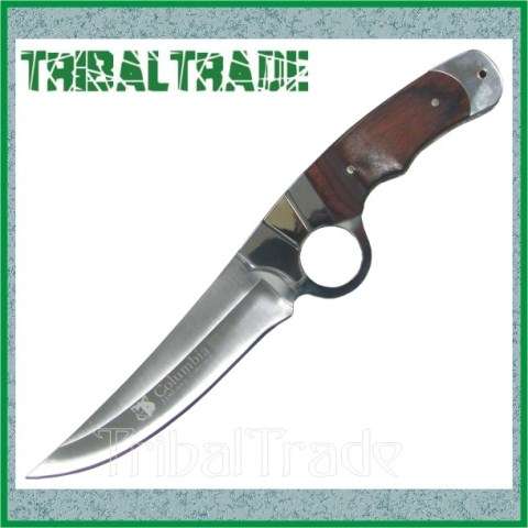 2 to GO!! COLUMBIA A10 FULL TANG FIXED BLADE KNIFE - 275mm Length - Wooden Handle with a Steel Head!