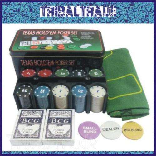 2 Sets to GO!! TEXAS HOLD'EM POKER SET - 200 Chips, 2 Decks of Cards, Chips Rack - STYLISH TIN!