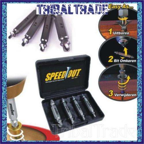 SPEED OUT DAMAGED SCREW EXTRACTOR SET - Pro Grade - 4 Piece - Best Quality!! 3 Sets to Go!!