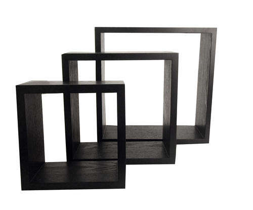 Black wood 3piece square box wall shelving.