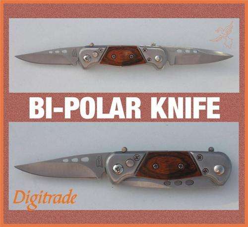 BI-POLAR TWIN BLADE Two Sided Flick Knife - *** Blades lock individually ***