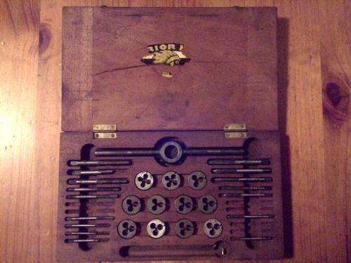 Tap and Die set in vintage wooden box by Warrior of London