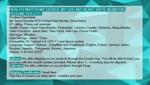 HEALTH WATCH MY DEVICE MY LIFE M2: HEART RATE MONITOR, PEDOMETER ETC.