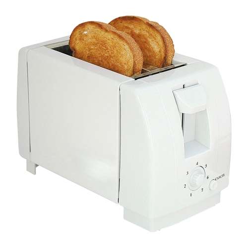 WHITE 2 SLICE TOASTER WITH BROWNING CONTROL AND CRUMB TRAY