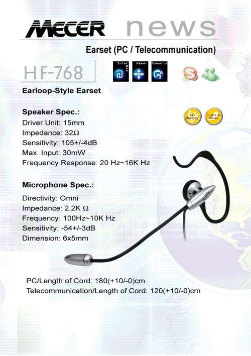 EARLOOP STYLE EARSET (PC / TELECOMMUNICATION)