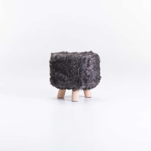 STOOL - DARK GREY FUR / SOLID BEECH LEGS