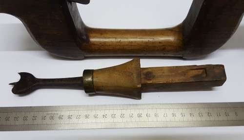 Rare Antique Auger Bit & Brace Hand Drill  Wood & Brass