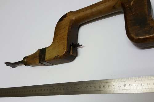 Rare Antique Auger Bit & Brace Hand Drill  Wood & Brass