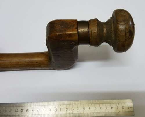 Rare Antique Auger Bit & Brace Hand Drill  Wood & Brass