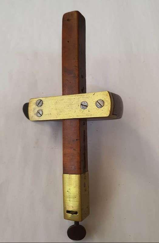REDUCED! Unusual Vintage Marking / Slitting Gauge - Brass & Wood (Graduated Post)