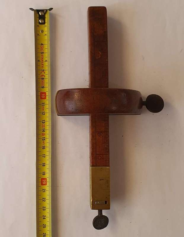 REDUCED! Unusual Vintage Marking / Slitting Gauge - Brass & Wood (Graduated Post)