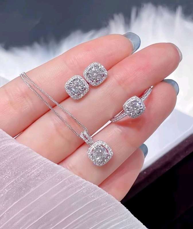 4pcs/set Luxury Square Shape Rhinestone Inlaid Necklace, Earrings, Ring Set, Suitable For Party & Fo