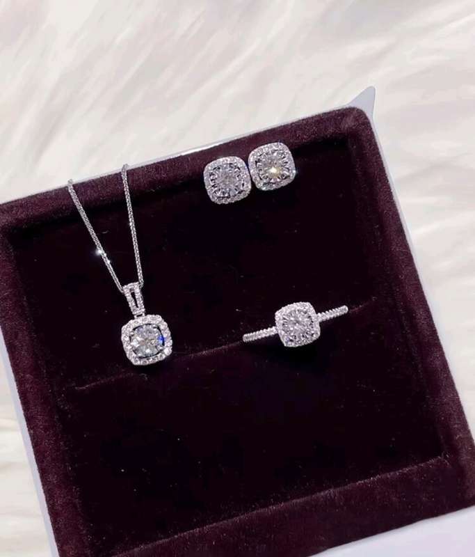 4pcs/set Luxury Square Shape Rhinestone Inlaid Necklace, Earrings, Ring Set, Suitable For Party & Fo
