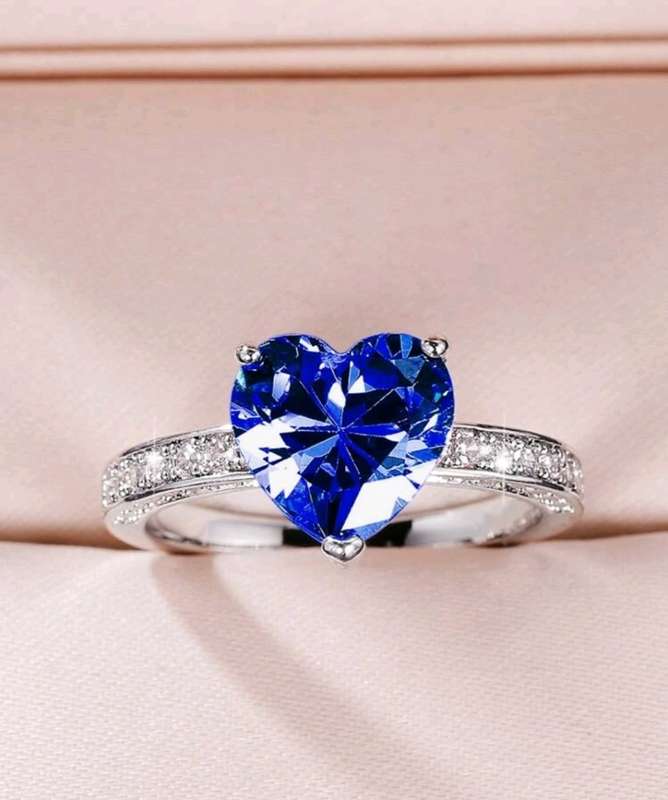 1pc Elegant Blue Heart Cubic Zirconia Ring For Women For Valentine`s Day Gift Wedding Jewelry