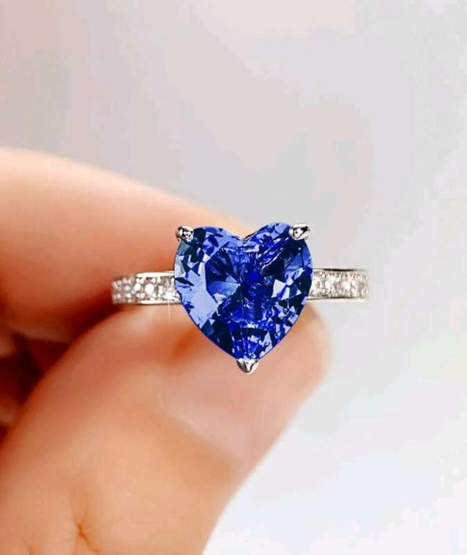 1pc Elegant Blue Heart Cubic Zirconia Ring For Women For Valentine`s Day Gift Wedding Jewelry