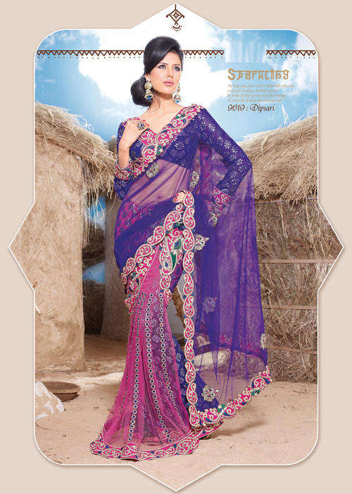 ~IN STOCK~ !!!  PINK & PURPLE LEHENGA STYLE SAREE...