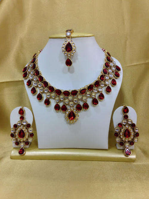 ~IN STOCK~ FUSION ETHNIC NECKLACE SET -  GOLD & RED KUNDAN JEWELLERY SET !!!