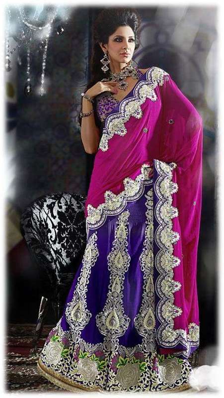 ~IN STOCK~  GORGEOUS PINK & BLUE GEORGETTE LEHENGA STYLE SAREE !!!