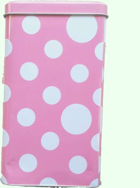 Pink white polka storage tin
