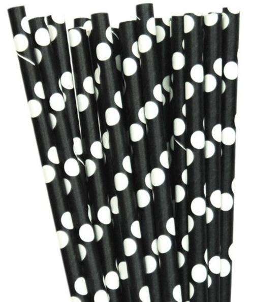 Paper Party Straws black/white polka dot 20 pack