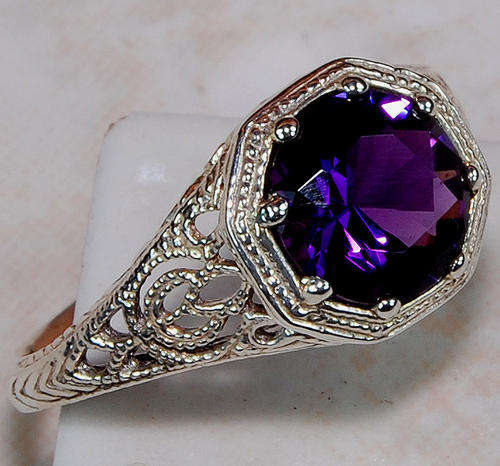 STRIKING AMETHYST .925 SOLID STERLING SILVER FILIGREE RING - FEBRUARY BIRTHSTONE!