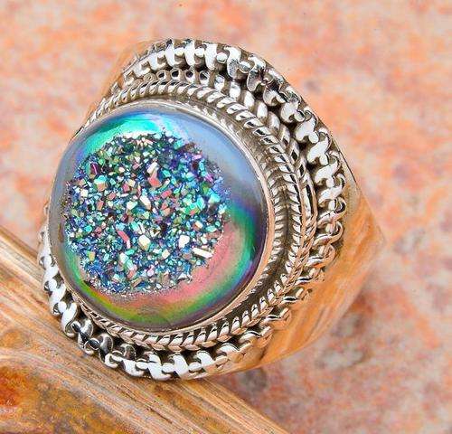 ABSOLUTELY FANTASTIC TATANIUM DRUZI .925 SOLID STERLING SILVER RING!