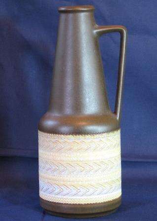 Brown and Cream detail Tall Vase with Handle, Made in Germany.