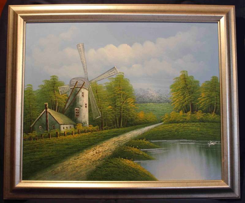 "The Windmill" an Original Oil Painting by Jane, Framed Picture