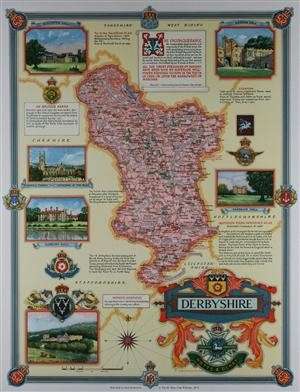 Framed Map of Derbyshire by Ernest Clegg 1946