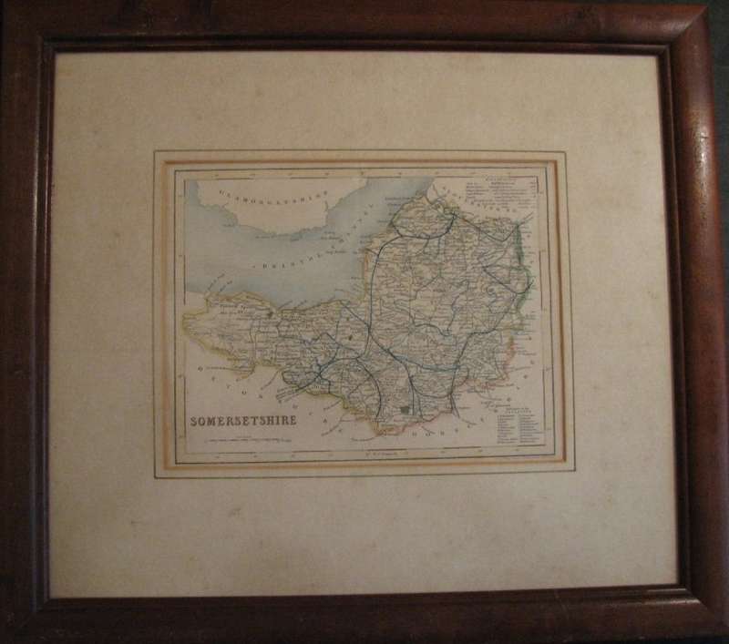 Framed Antique Map of Somersetshire by J Archer 1850