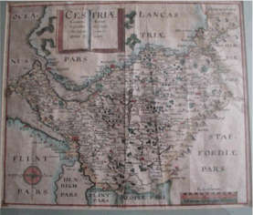 Antique Map Of Cestriae / Cheshire by Richard Saxton 1637