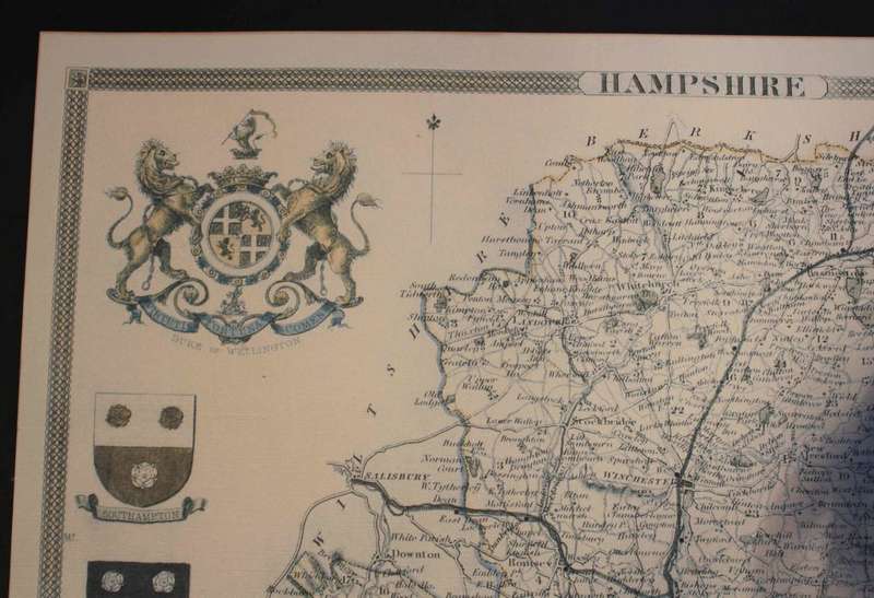 Vintage Map of County of Hampshire England, by Wrightsons Foil Graphics
