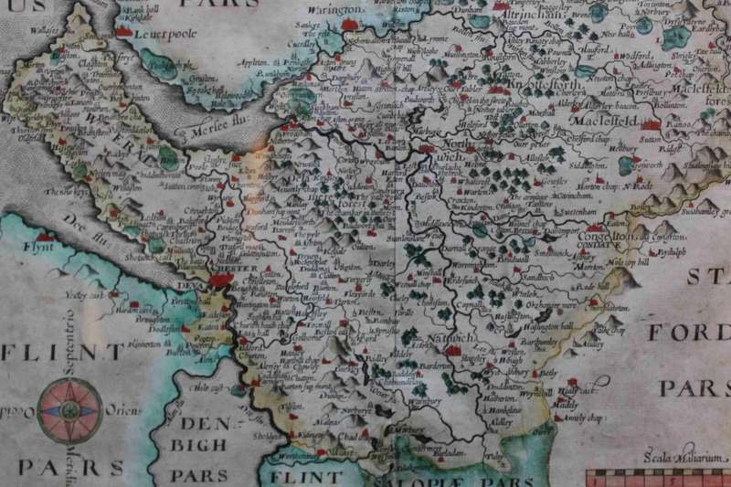 Antique Map Of Cestriae / Cheshire by Richard Saxton 1637