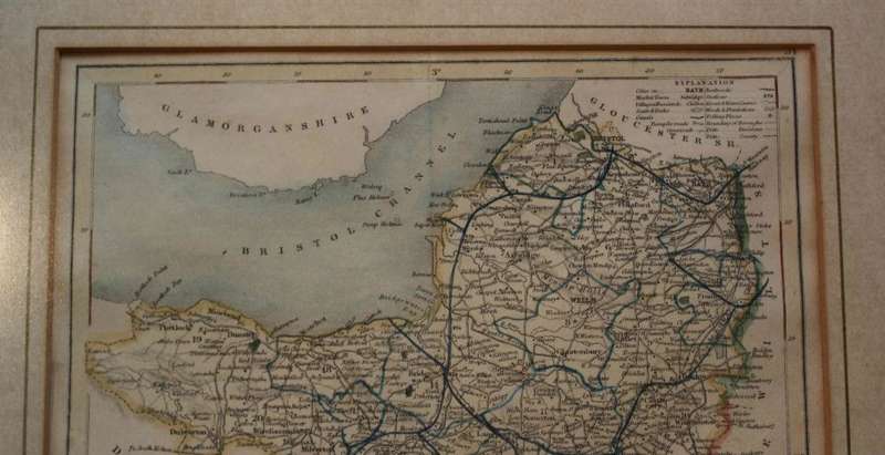 Framed Antique Map of Somersetshire by J Archer 1850