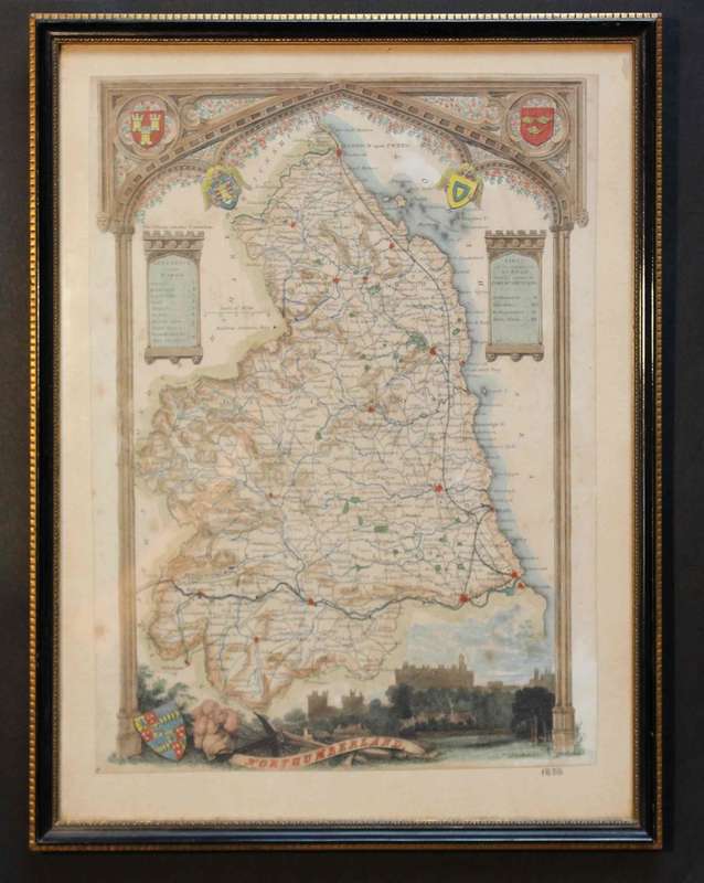 Framed Antique Map of Northumberland By Thomas Moule 1836