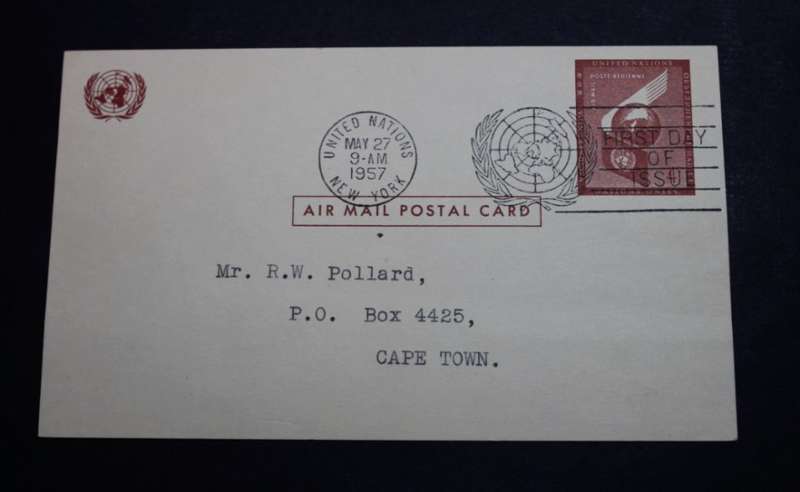 United Nations - Air Mail Postcard First Day Issue 1957